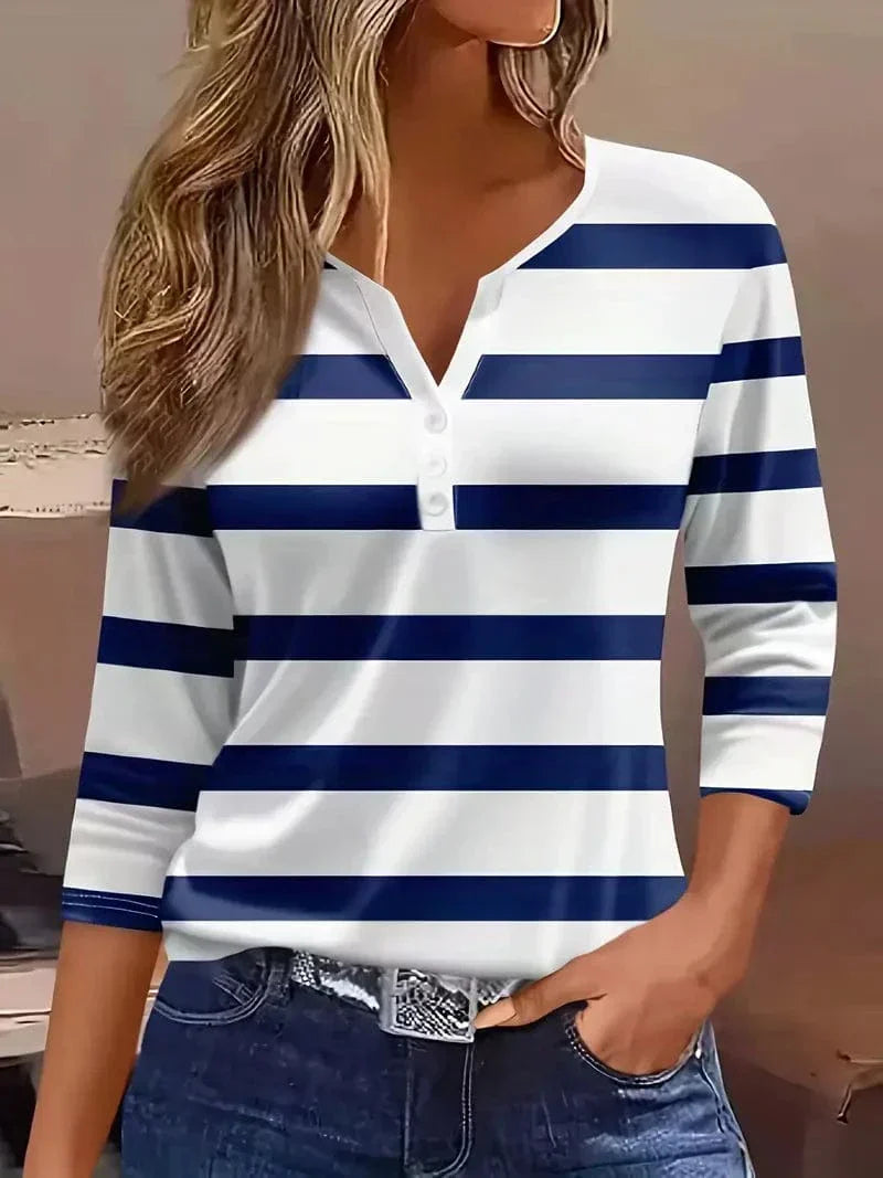 Evelynne | Women's Striped V-Neck Top