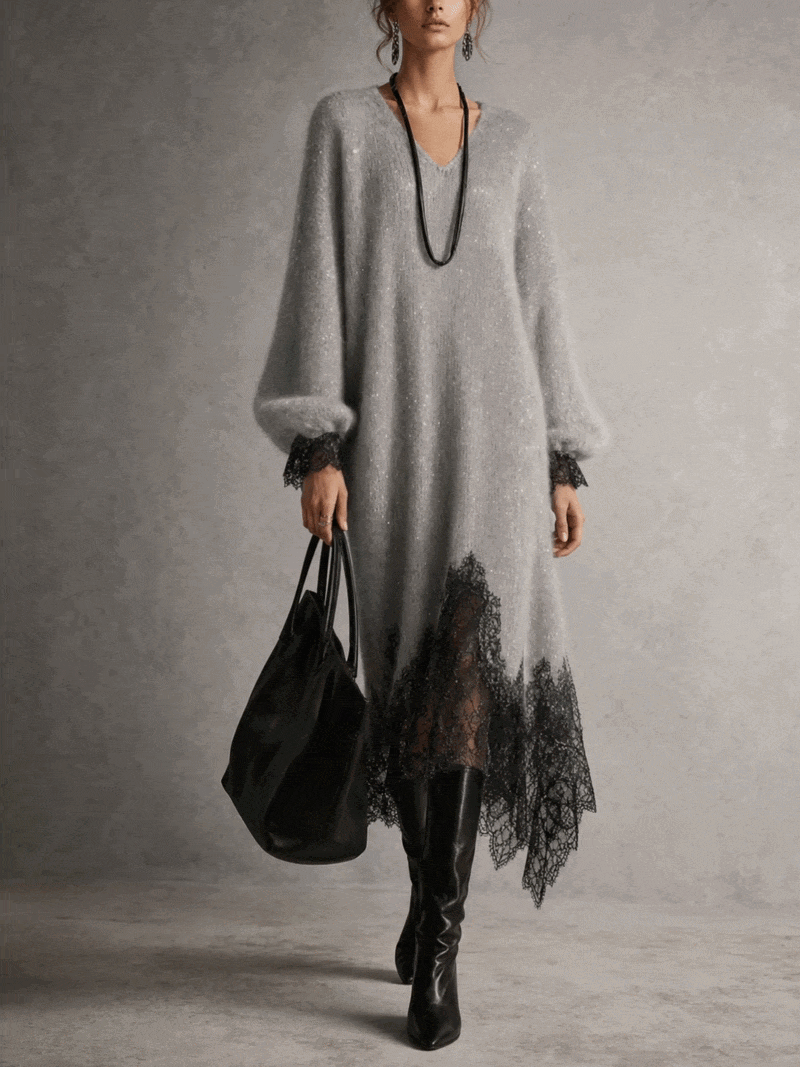 Carol | Knit Midi Dress with Lace Hem