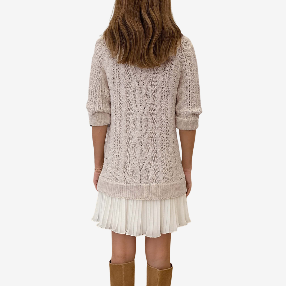 Fleur | Women's Cable Knit Sweater Dress with Pleated Hem