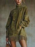 Mylène - Fringed Suede Turtleneck Dress
