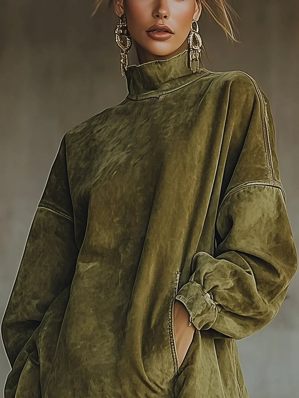 Mylène - Fringed Suede Turtleneck Dress