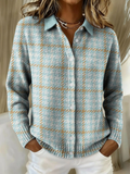 Henrietta | Women's Checkered Button Front Long Sleeve Top