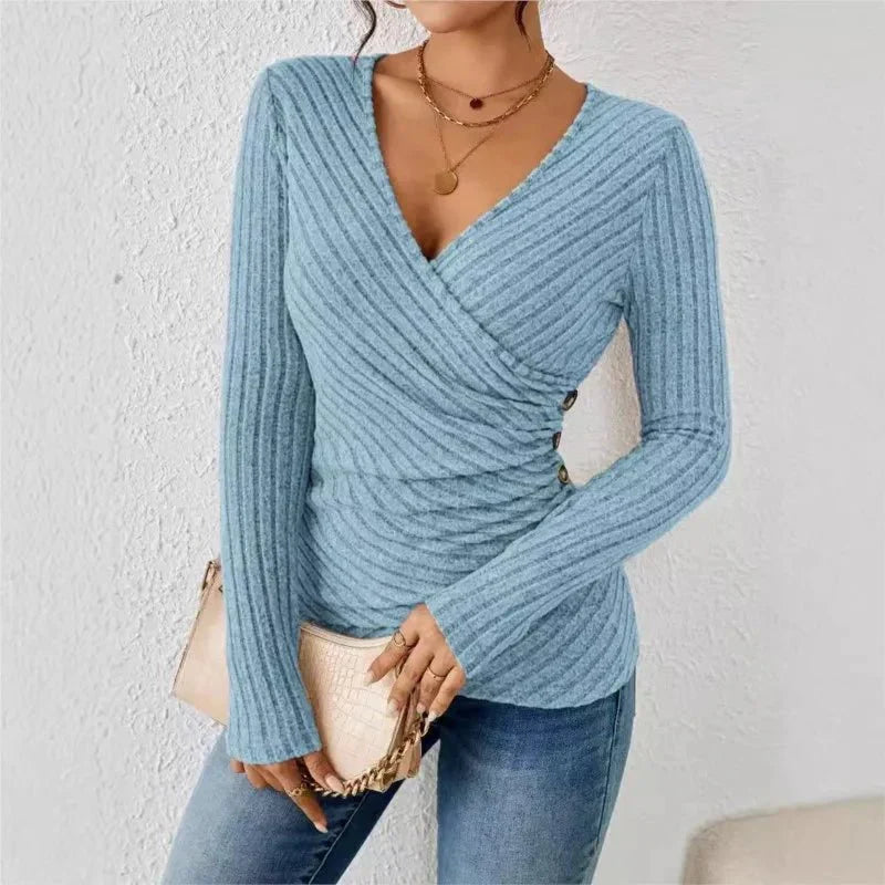 Indira | Women's V-Neck Long Sleeve Wrap Top