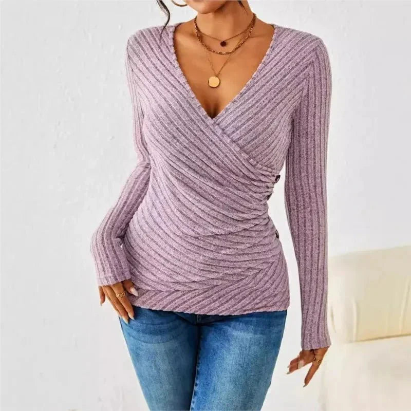 Indira | Women's V-Neck Long Sleeve Wrap Top