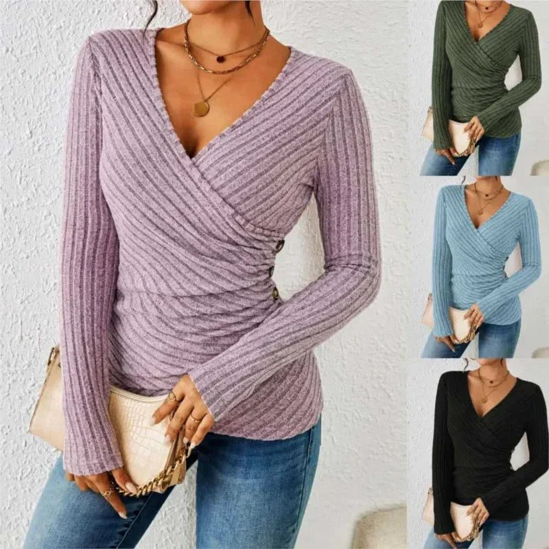 Indira | Women's V-Neck Long Sleeve Wrap Top