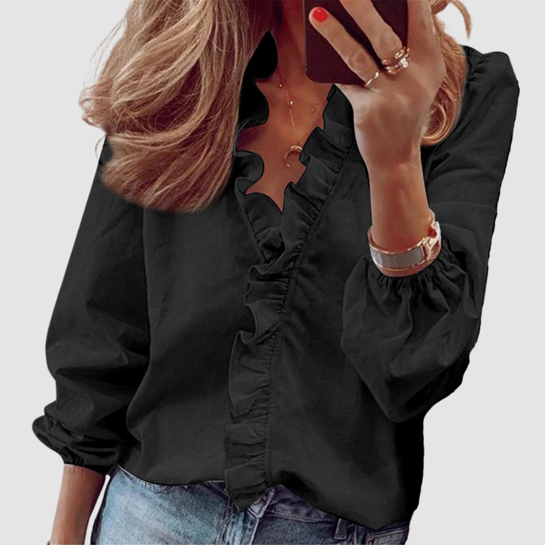 Juniper | Women's Floral Print Ruffle Neck Long Sleeve Blouse
