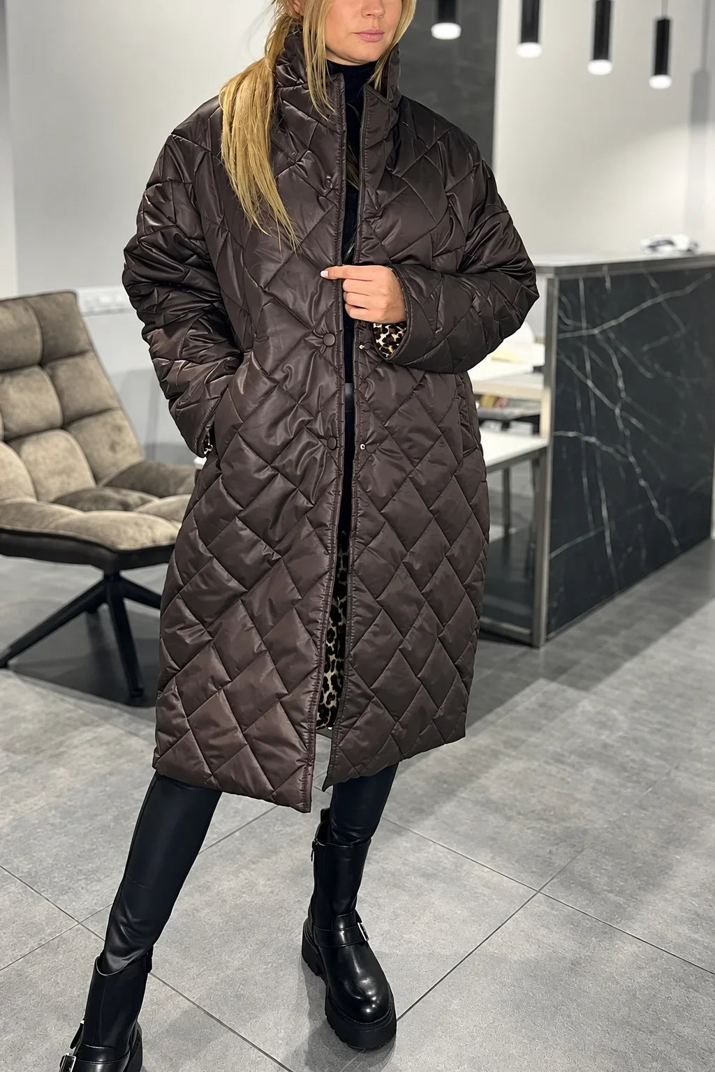 Lynn | Quilted Leopard-Lined Coat