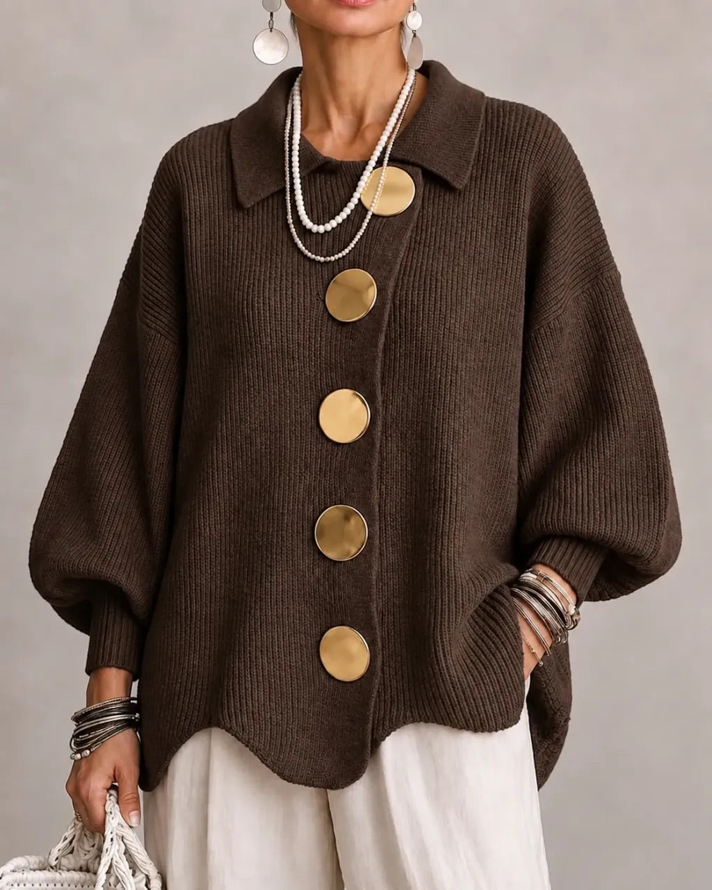 Women’s Oversized Collared Button Front Cardigan