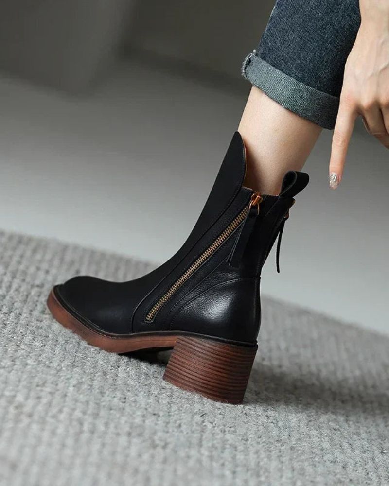 Nicole | Square Heel Leather Boots
