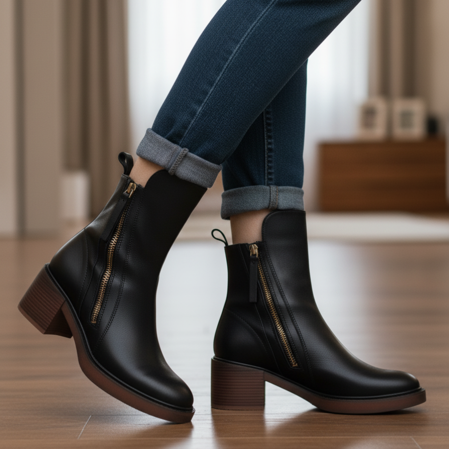 Nicole | Square Heel Leather Boots