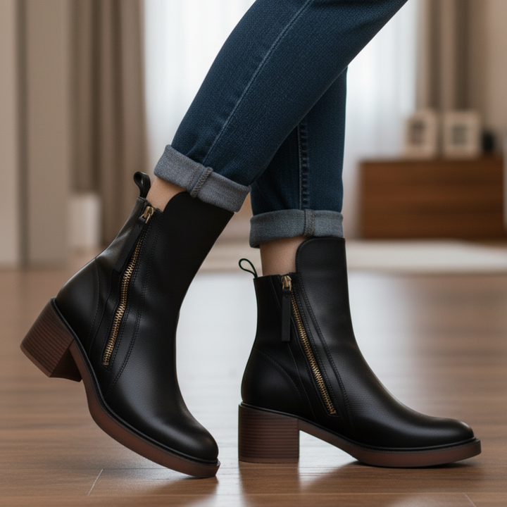 Nicole | Square Heel Leather Boots