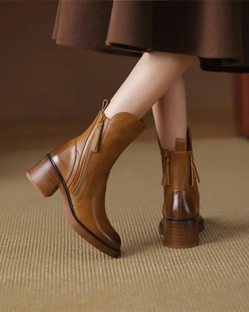 Nicole | Square Heel Leather Boots