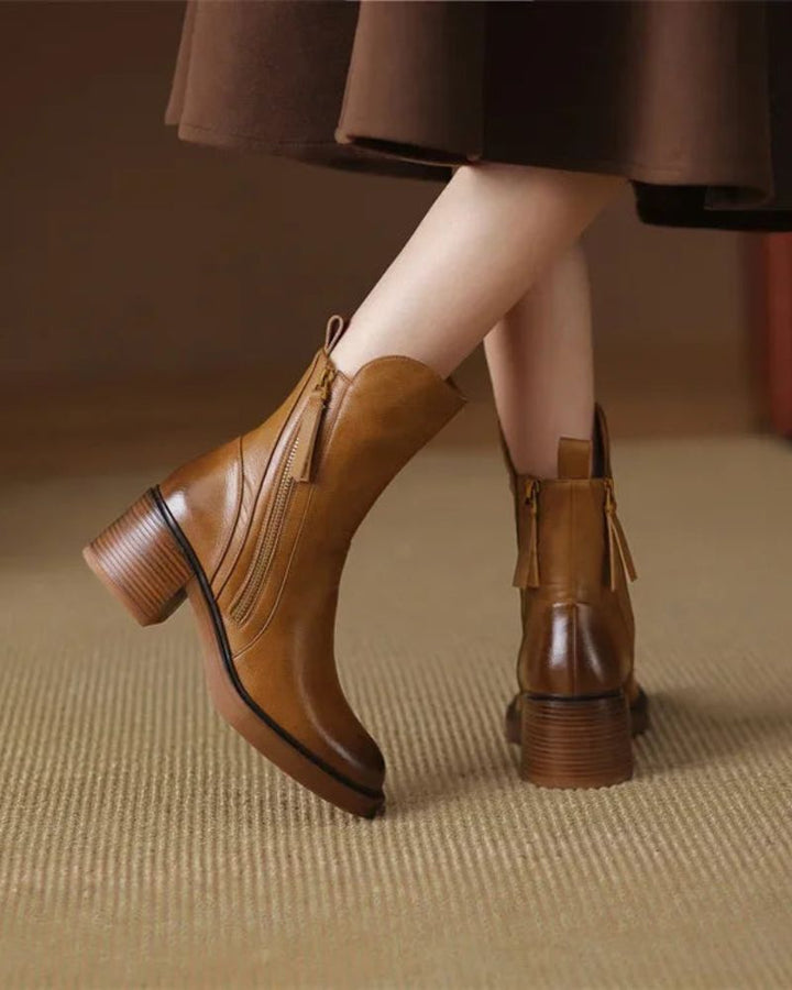 Nicole | Square Heel Leather Boots
