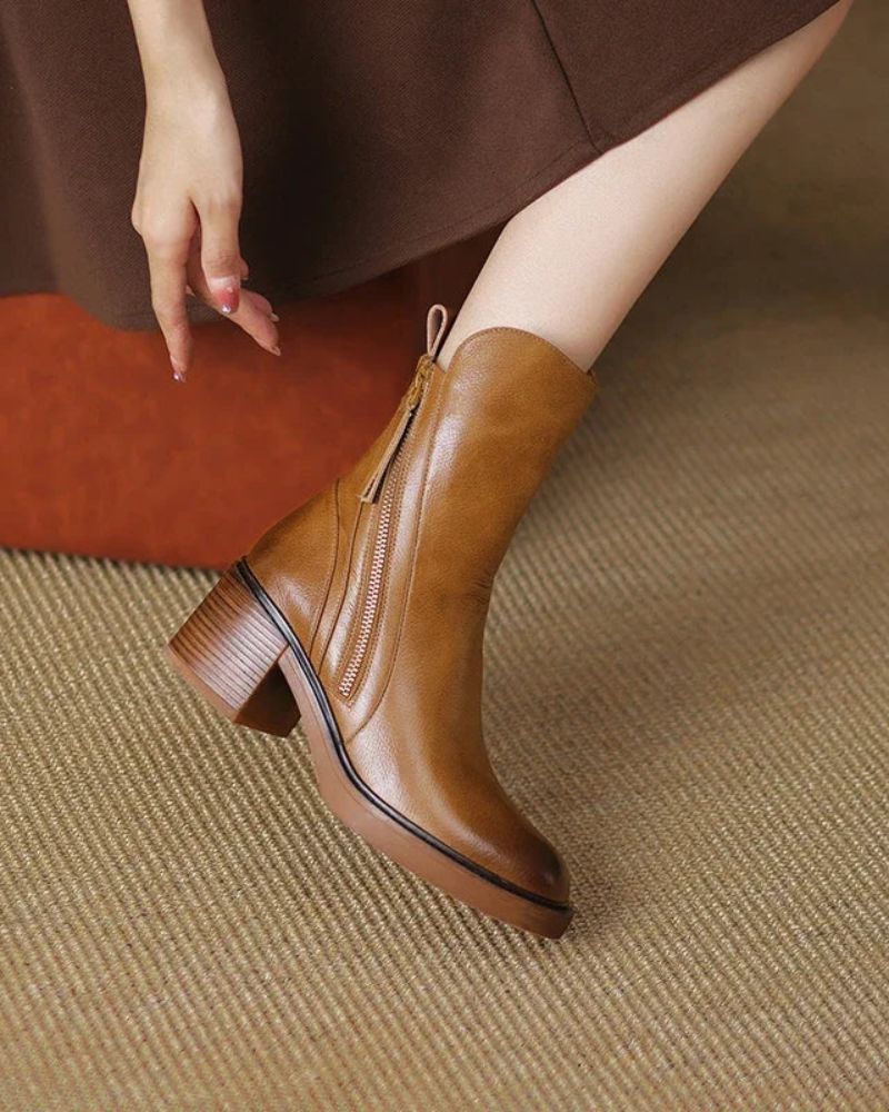 Nicole | Square Heel Leather Boots