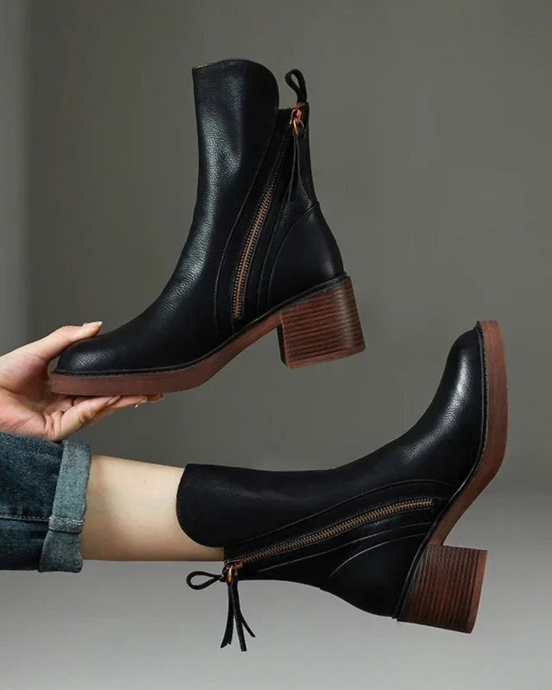 Nicole | Square Heel Leather Boots