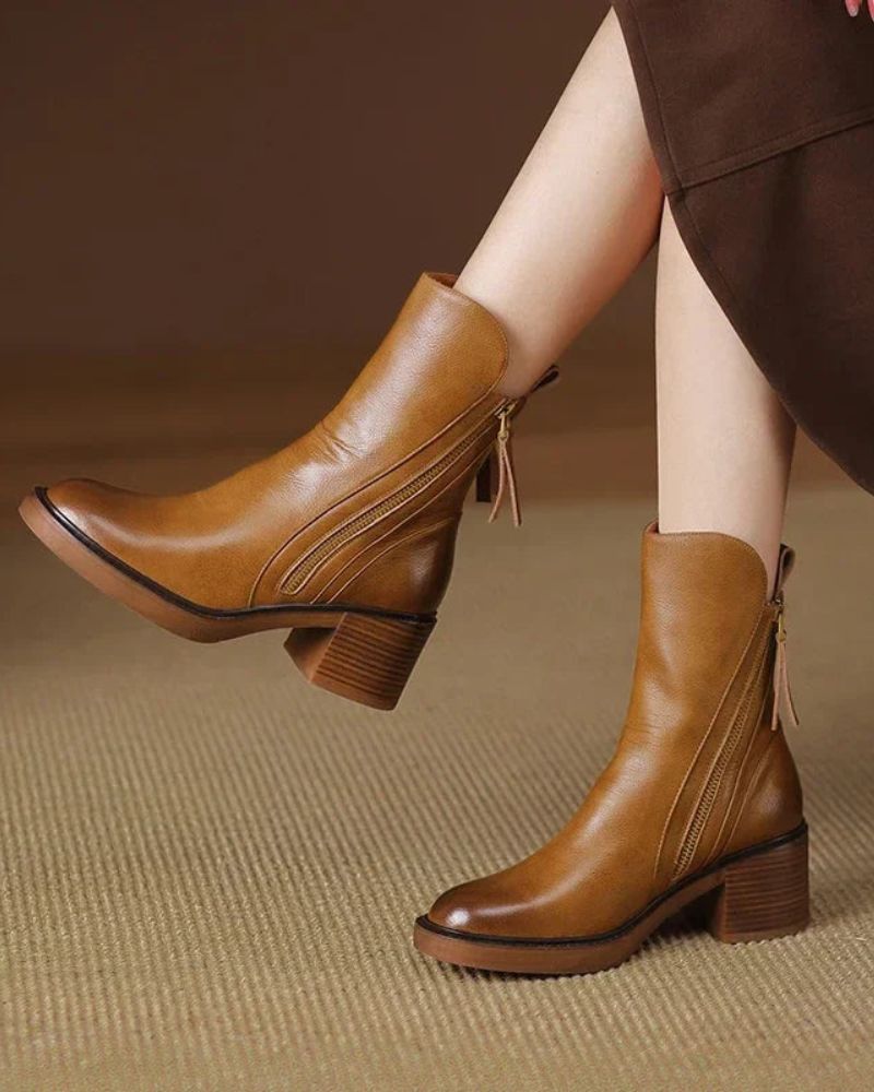 Nicole | Square Heel Leather Boots