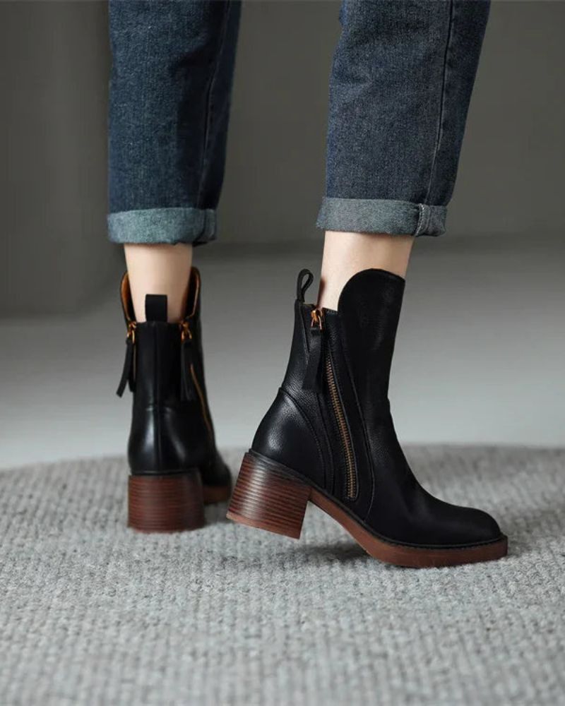 Nicole | Square Heel Leather Boots