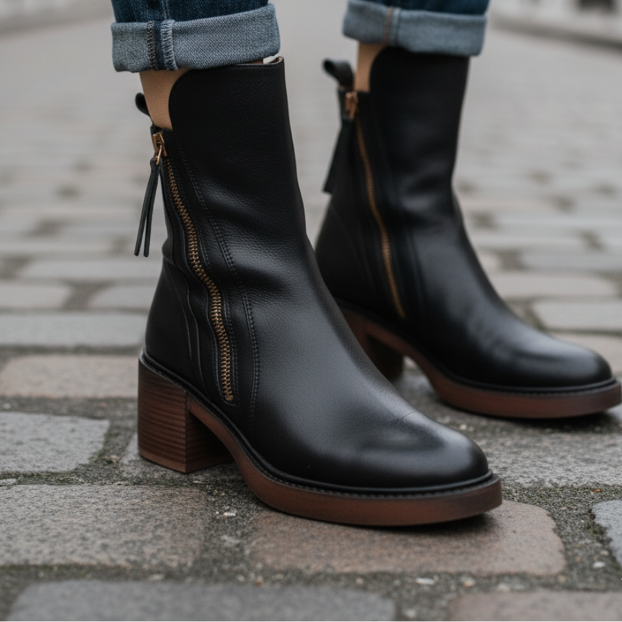 Nicole | Square Heel Leather Boots