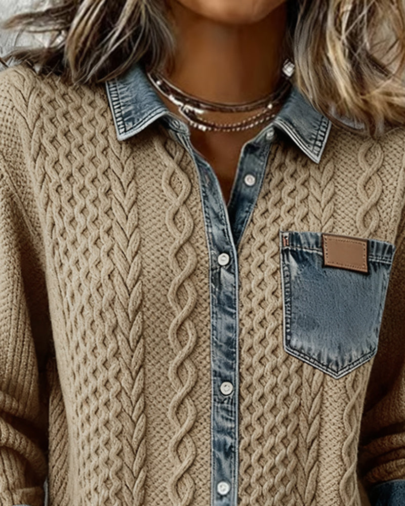 Minerva | Women's Cable Knit Collared Long Sleeve Shirt