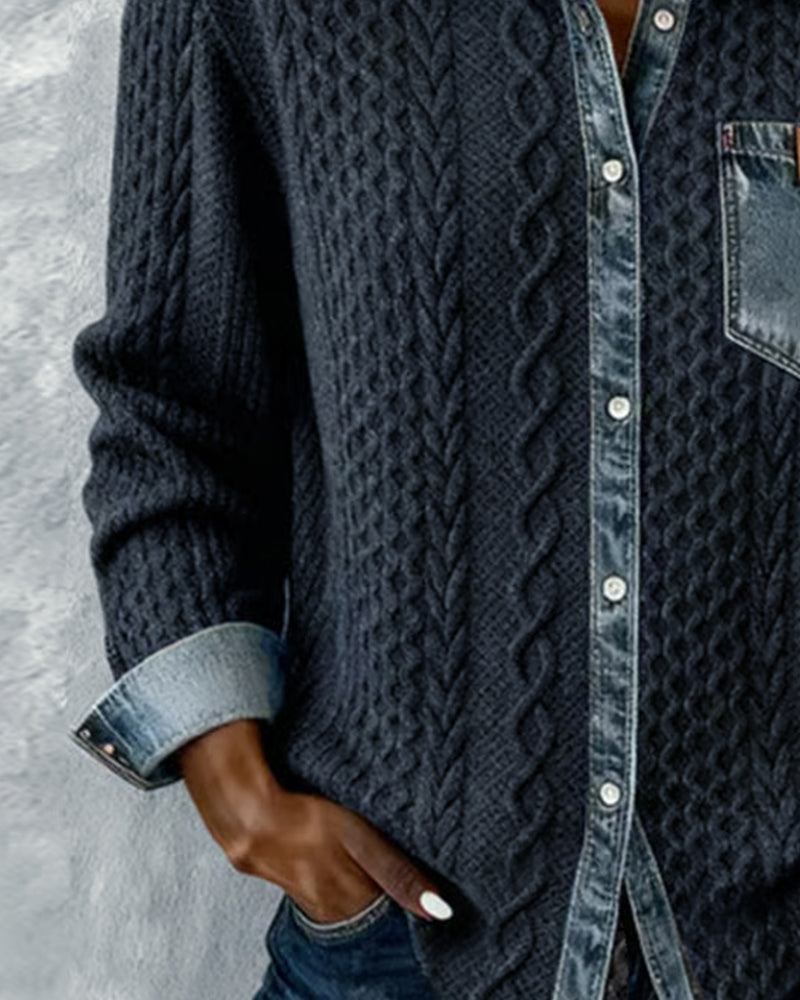 Minerva | Women's Cable Knit Collared Long Sleeve Shirt