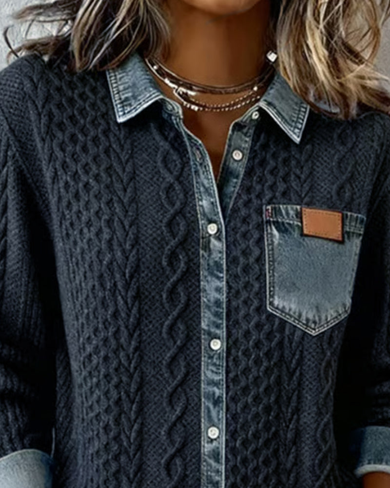 Minerva | Women's Cable Knit Collared Long Sleeve Shirt