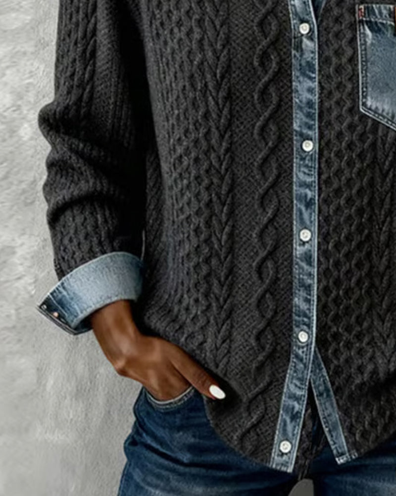 Minerva | Women's Cable Knit Collared Long Sleeve Shirt