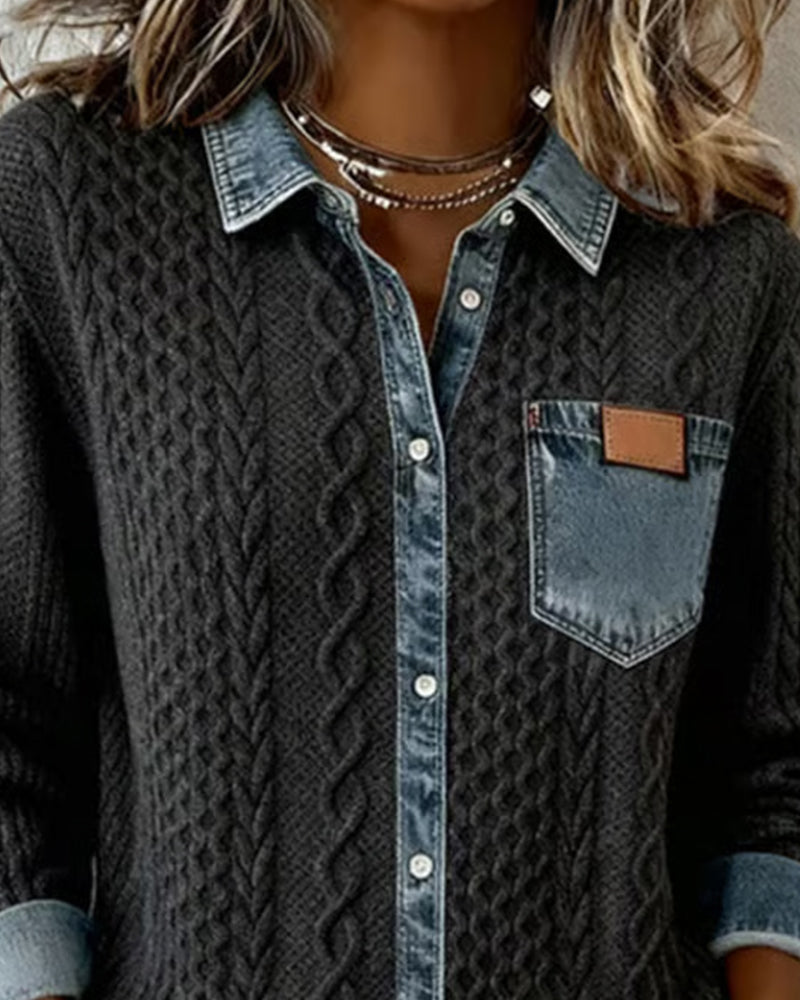 Minerva | Women's Cable Knit Collared Long Sleeve Shirt