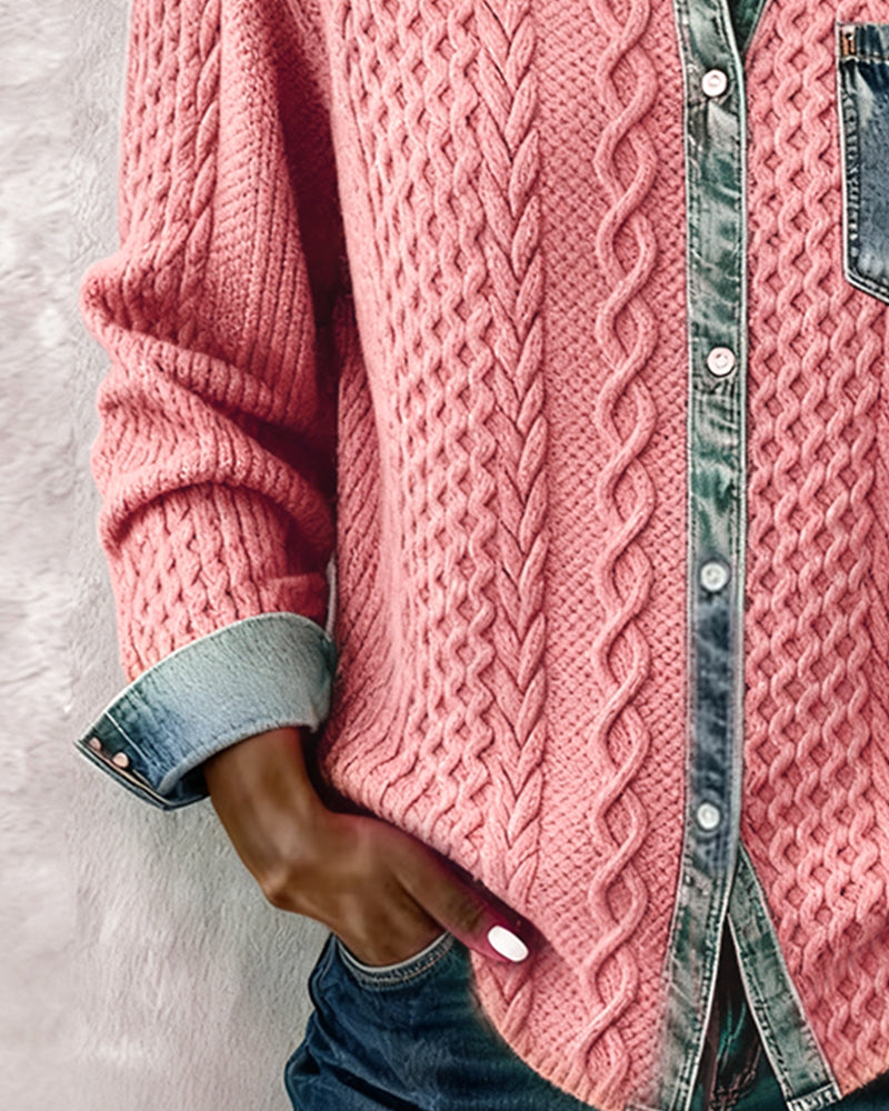 Minerva | Women's Cable Knit Collared Long Sleeve Shirt