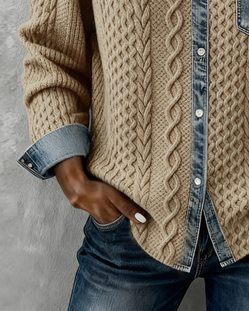 Minerva | Women's Cable Knit Collared Long Sleeve Shirt