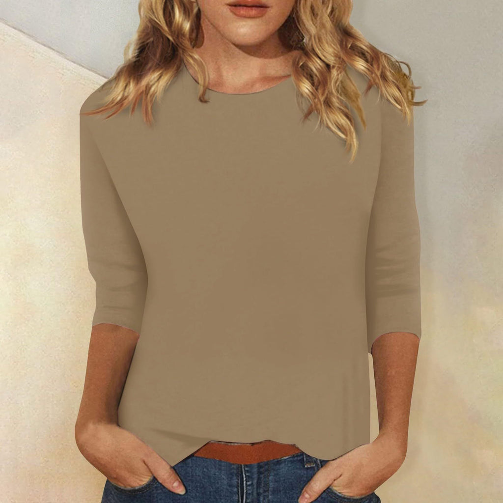Mirabel | Women's Crew Neck 3/4 Sleeve Solid Top