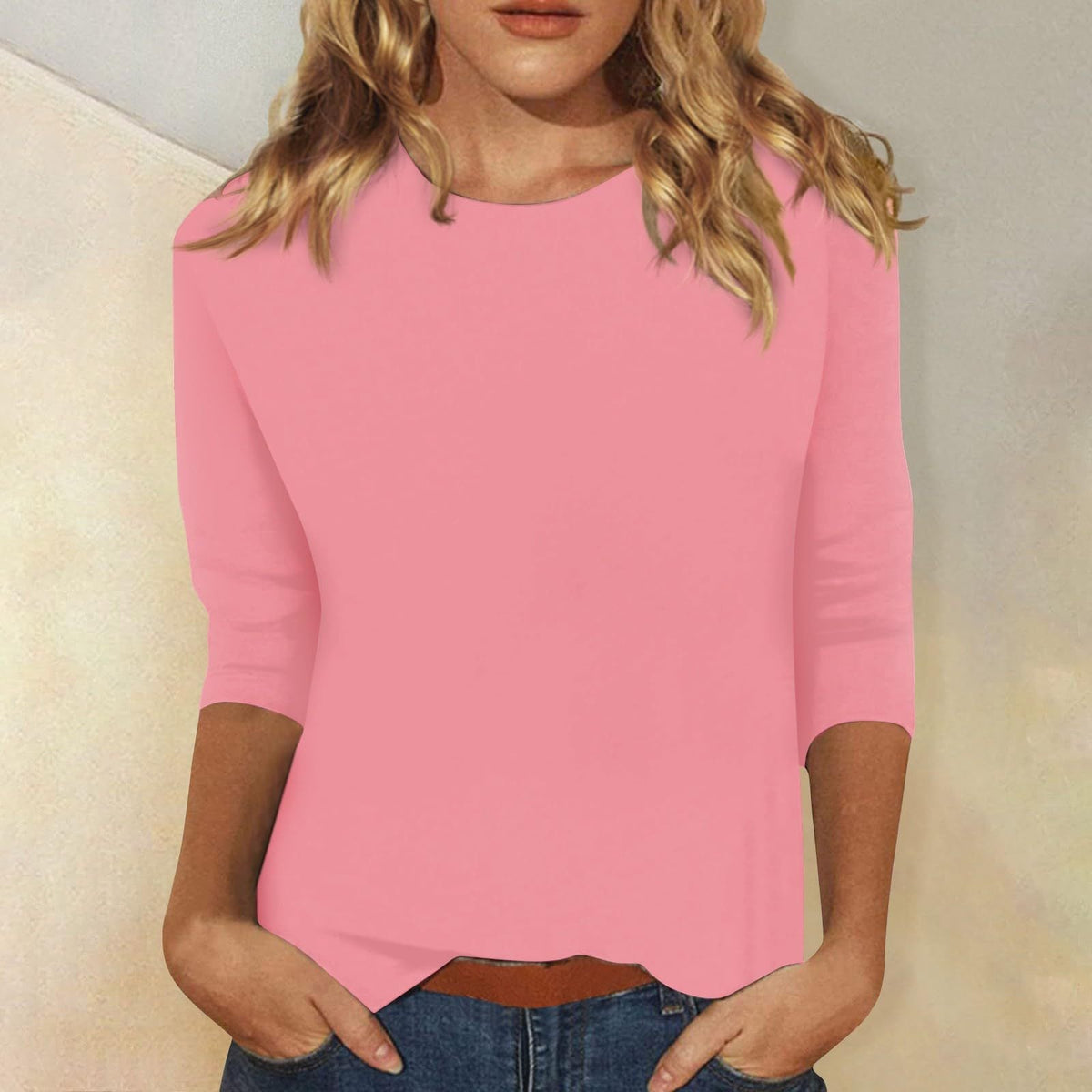 Mirabel | Women's Crew Neck 3/4 Sleeve Solid Top