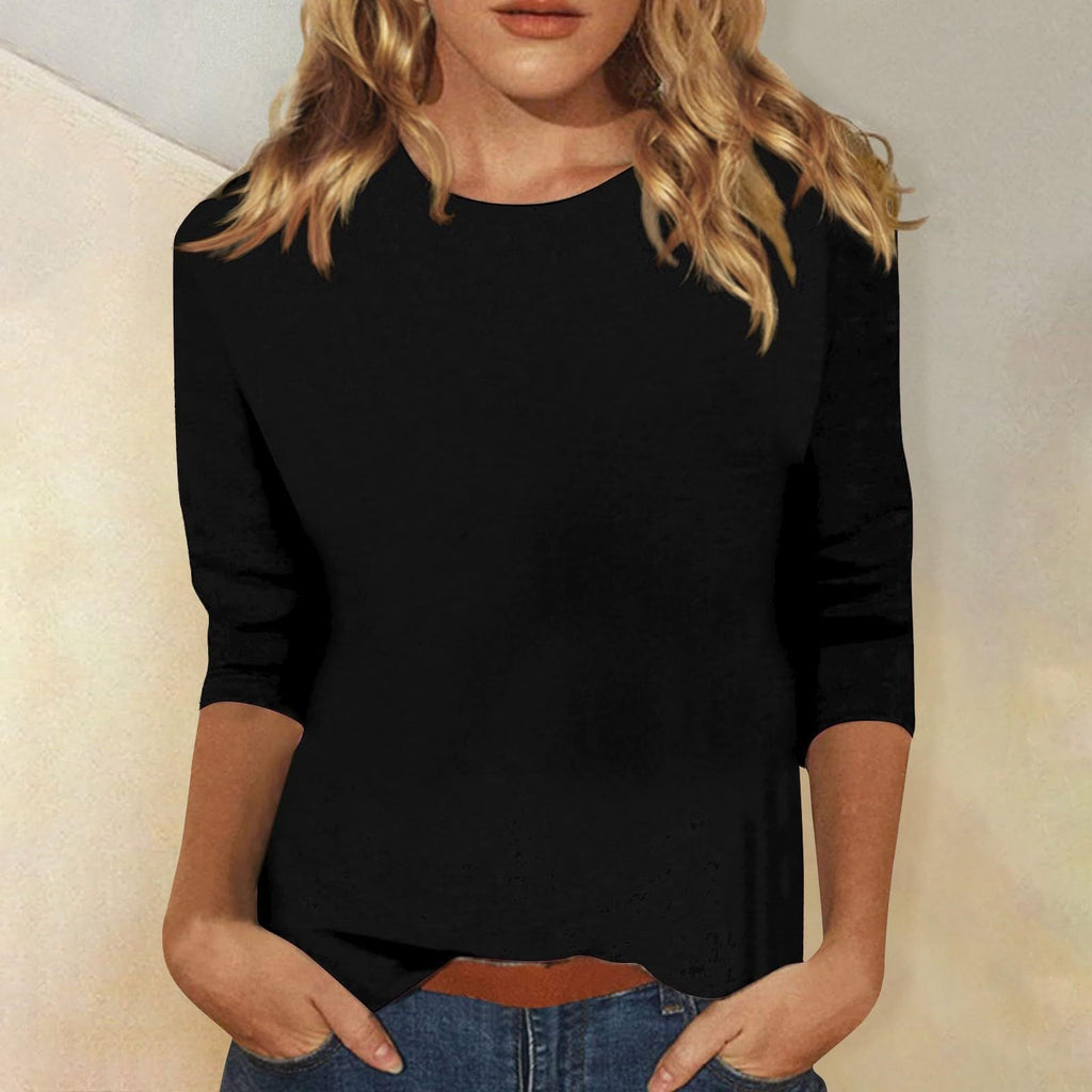 Mirabel | Women's Crew Neck 3/4 Sleeve Solid Top