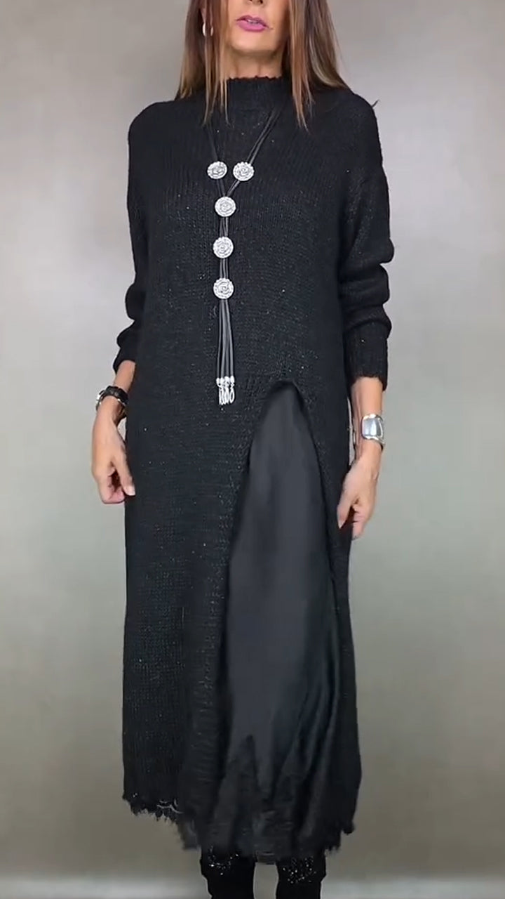 Nevara | Women's Long Knit Sweater Dress Layered Midi