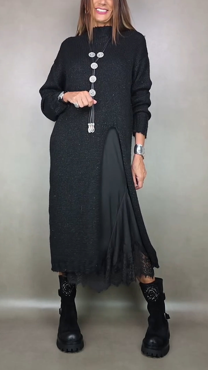 Nevara | Women's Long Knit Sweater Dress Layered Midi
