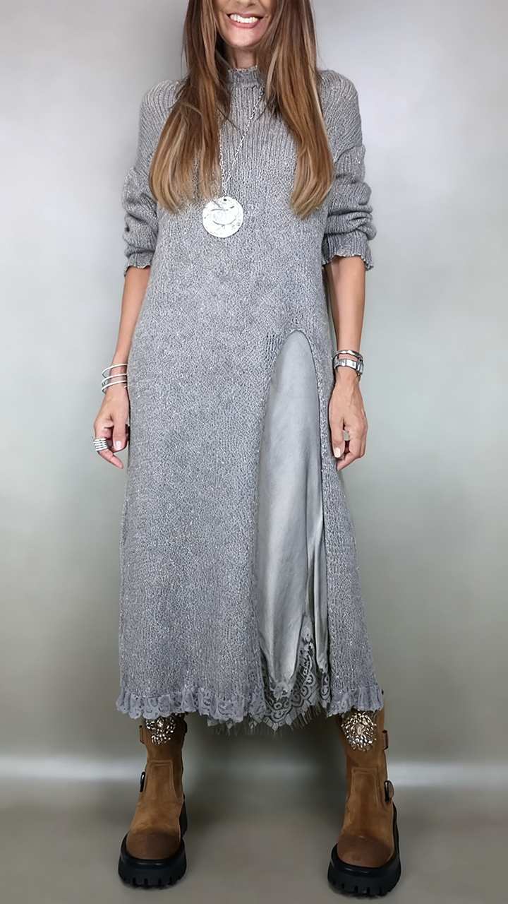 Nevara | Women's Long Knit Sweater Dress Layered Midi