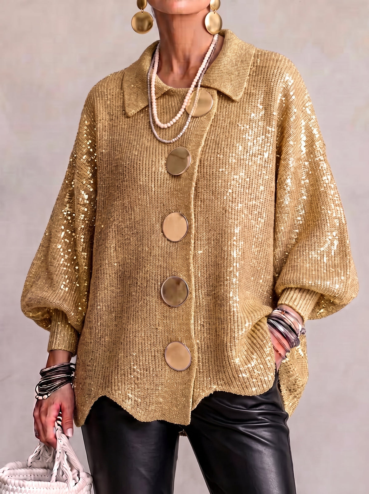 Women’s Oversized Collared Button Front Cardigan