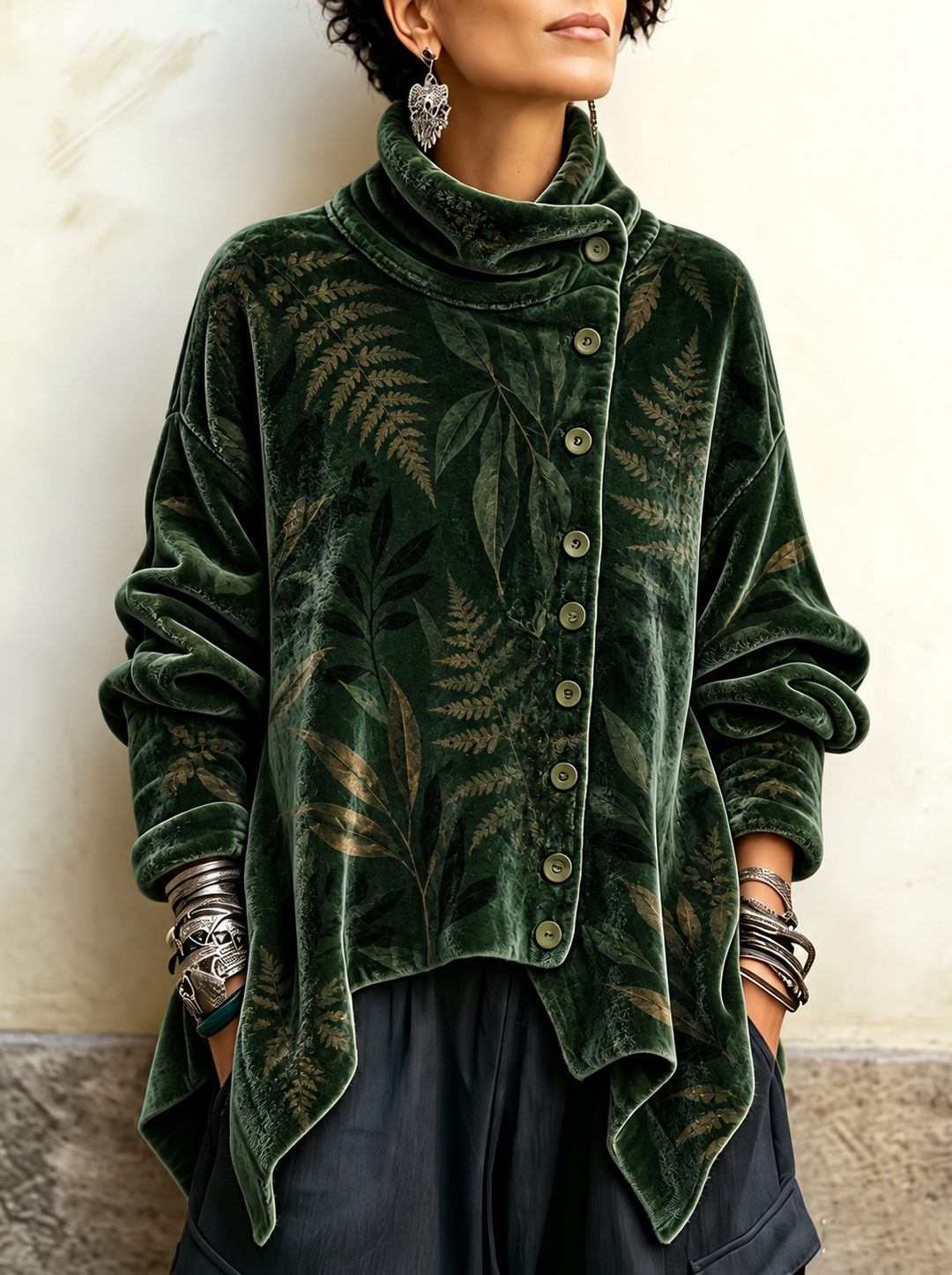 Linda | Velvet Asymmetric Button Tunic