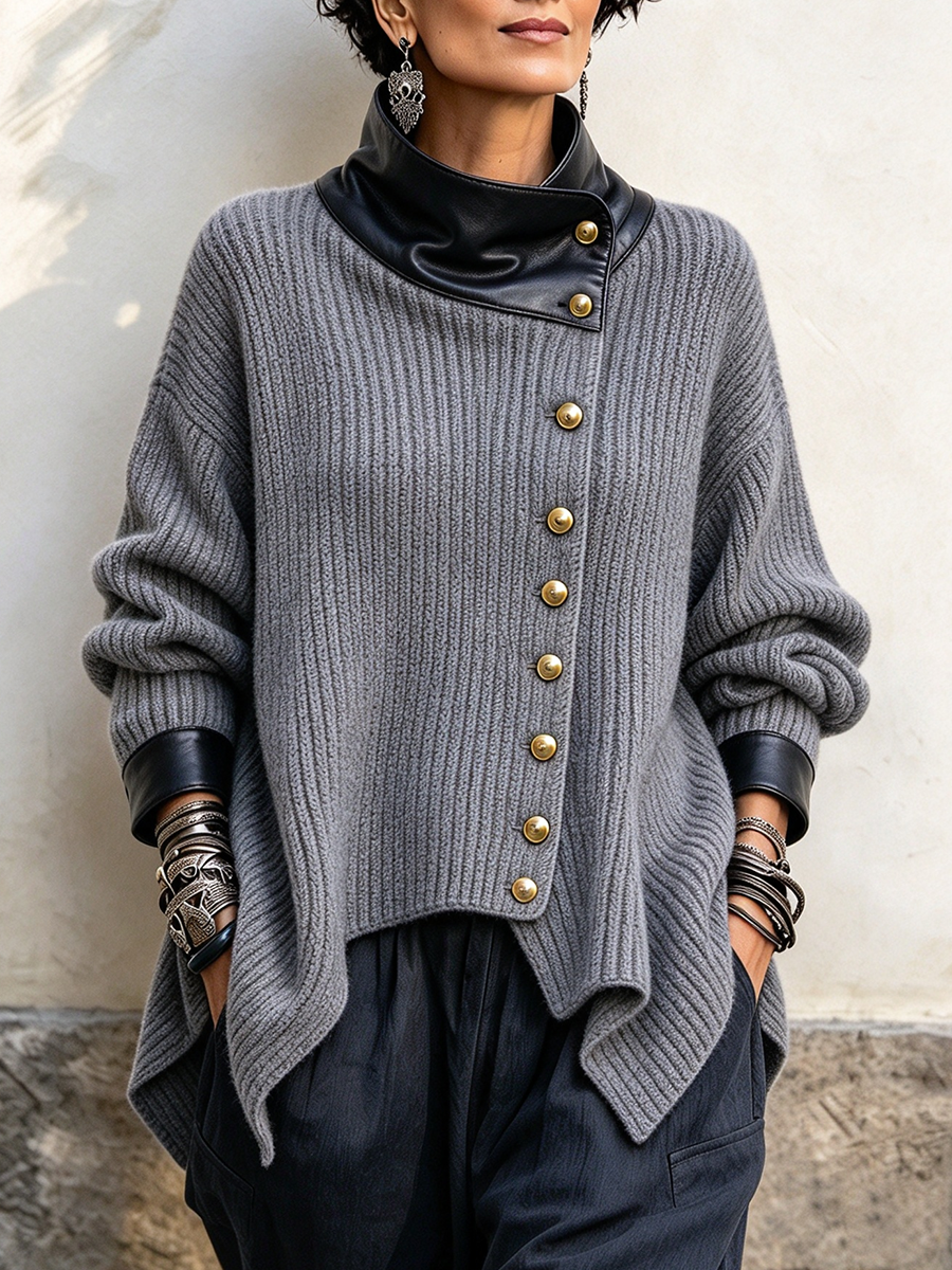 Donna | Stylish Faux Leather Knit Cardigan Jacket