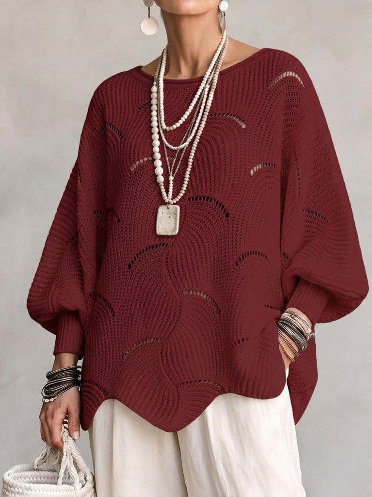 Eve | Women's Open-Knit Batwing Sleeve Pullover Sweater