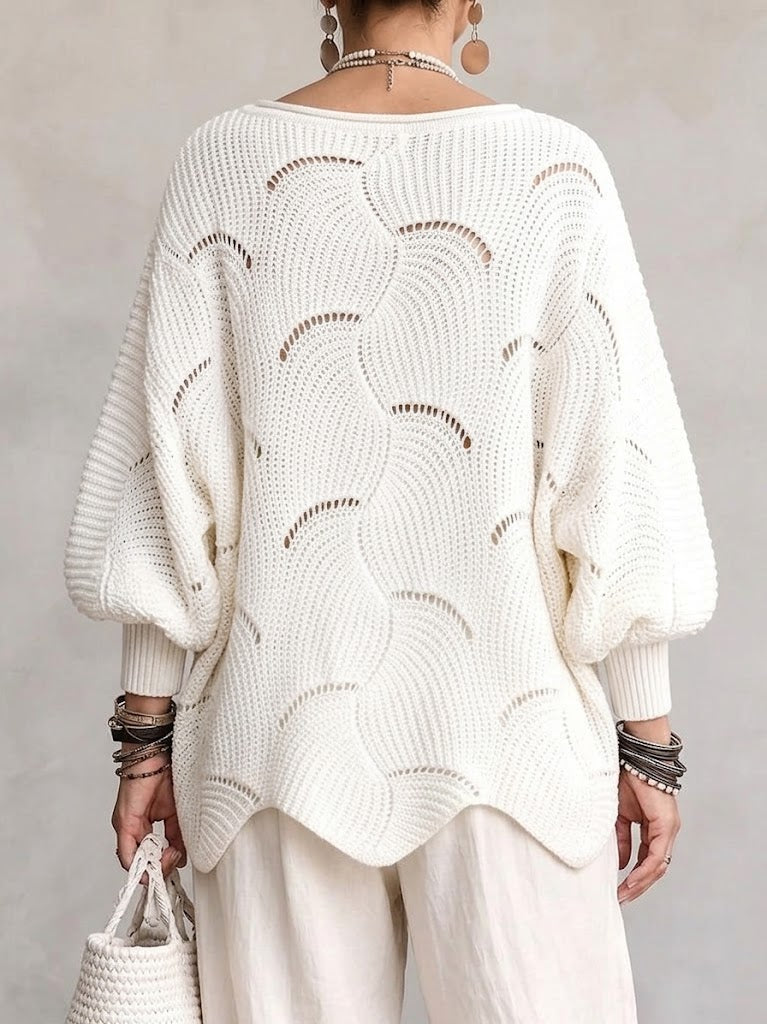 Eve | Women's Open-Knit Batwing Sleeve Pullover Sweater
