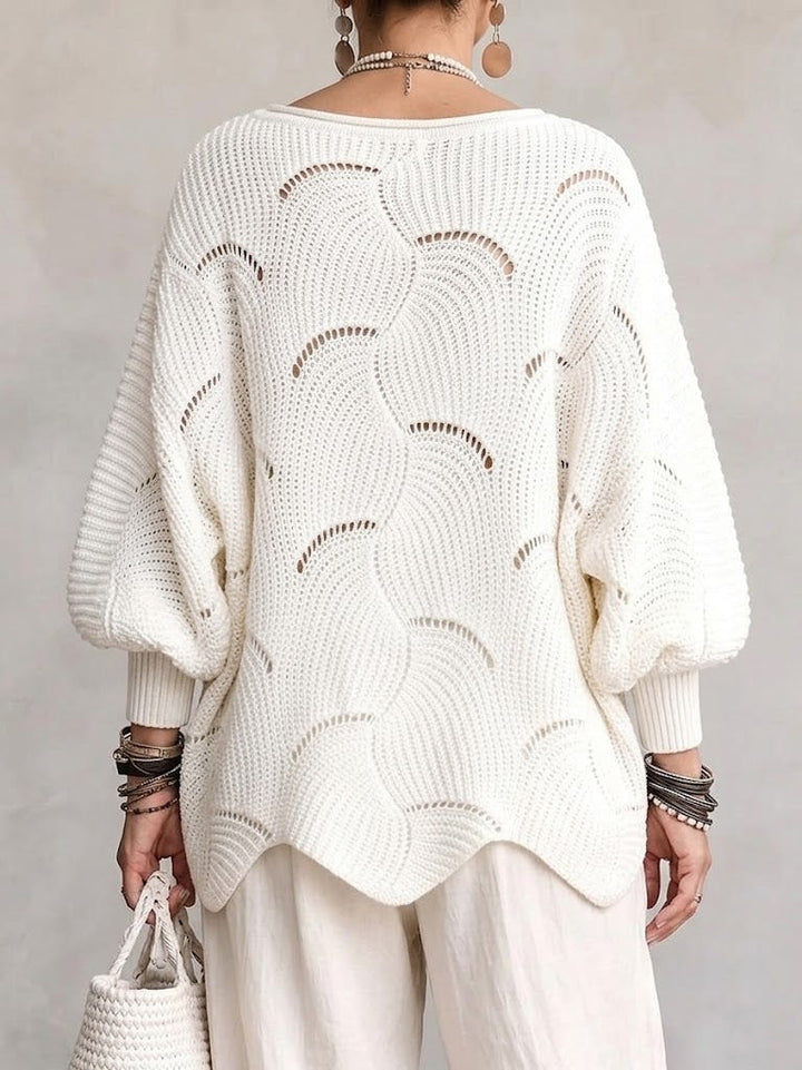 Eve | Women's Open-Knit Batwing Sleeve Pullover Sweater