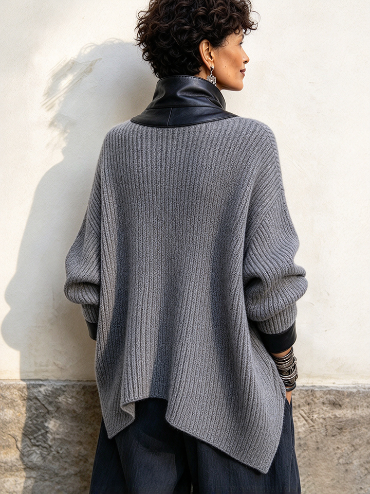 Donna | Stylish Faux Leather Knit Cardigan Jacket