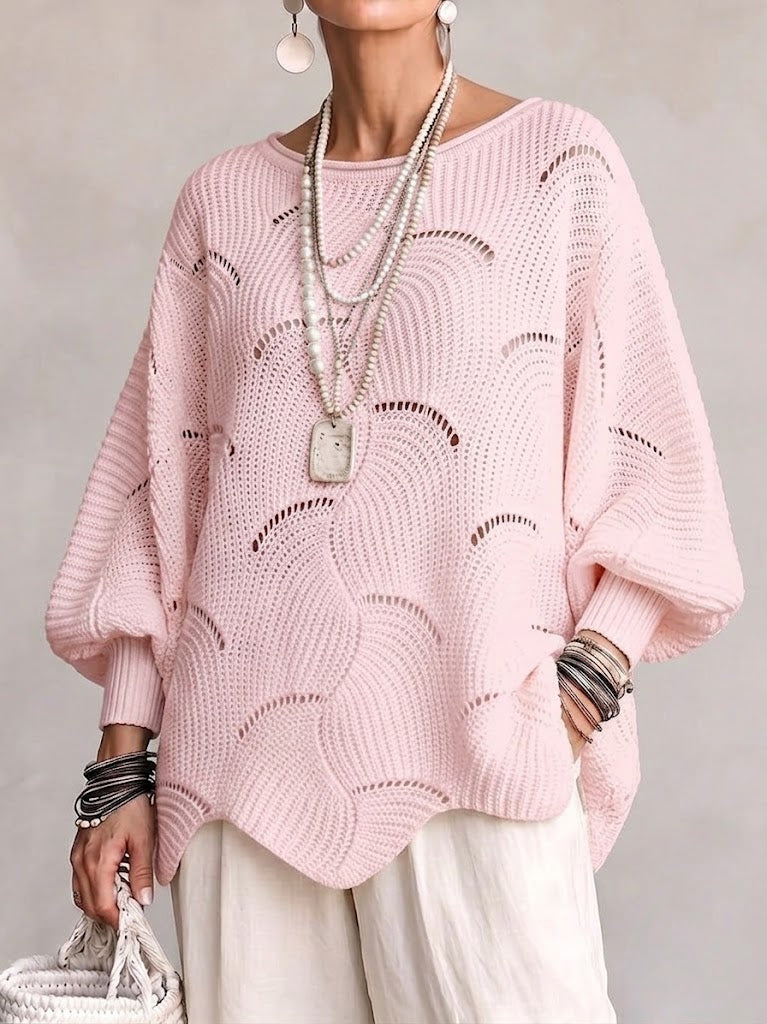 Eve | Women's Open-Knit Batwing Sleeve Pullover Sweater