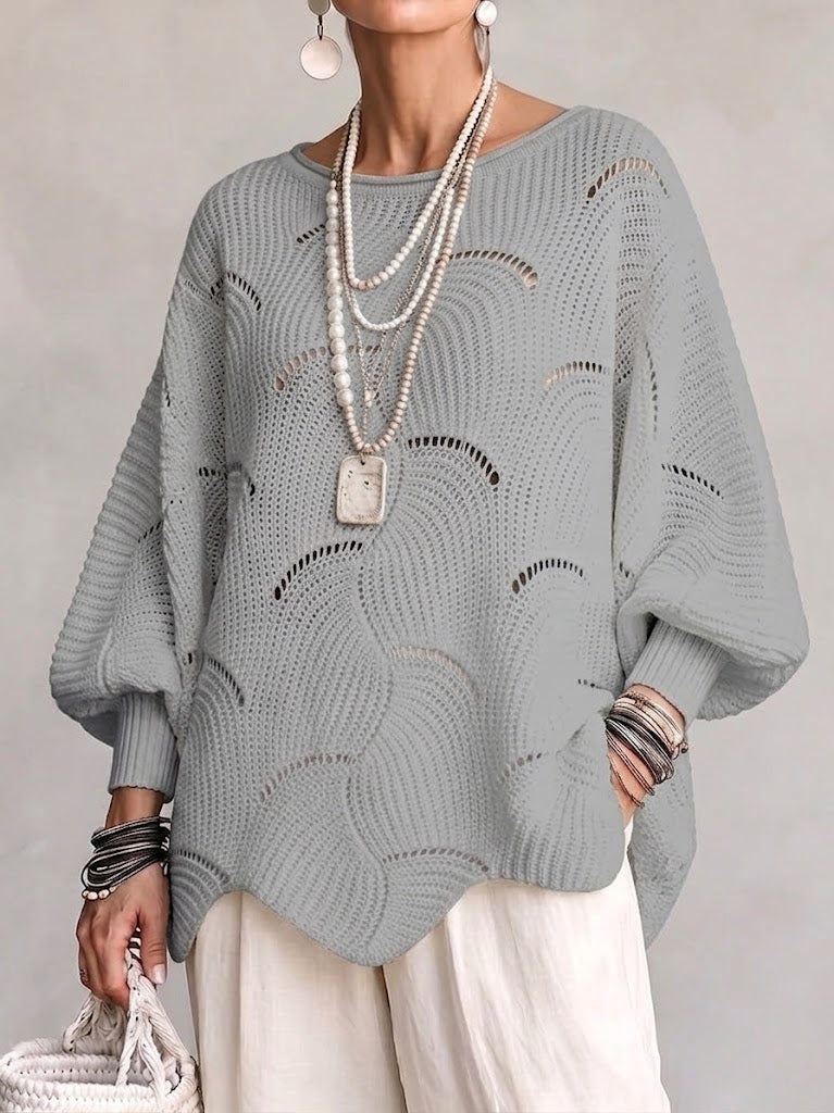 Eve | Women's Open-Knit Batwing Sleeve Pullover Sweater