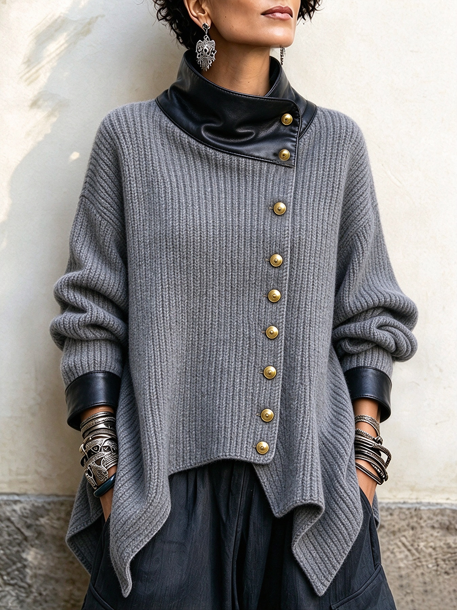 Donna | Stylish Faux Leather Knit Cardigan Jacket