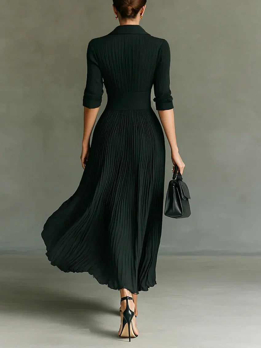 Odile - Pleated Lapel Maxi Dress