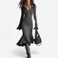 Saoirse | Women's Knit Sweater Dress Zip Collar Midi