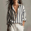 Solange | Women's Striped Collared Long Sleeve Blouse