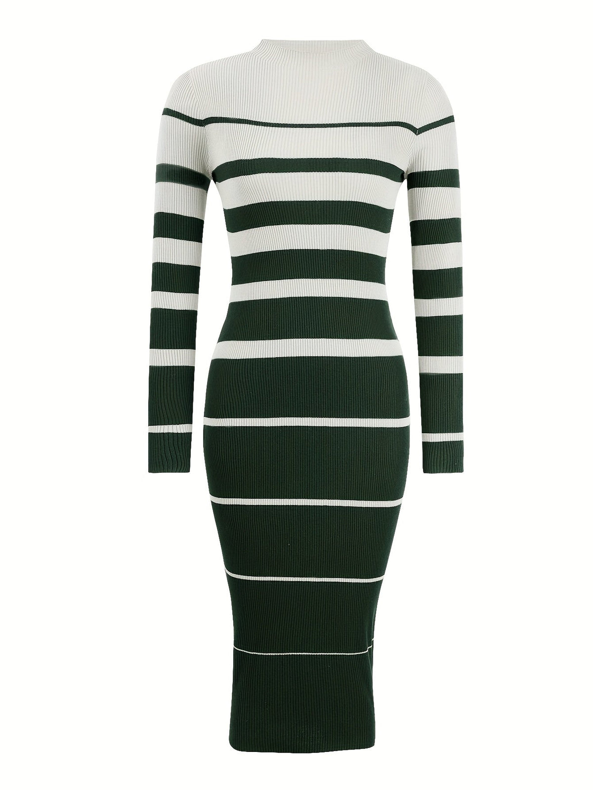 Solvara | Women's Striped Long Sleeve Midi Sweater Dress
