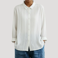 Théa | Women's Collared Pleated Lace Trim Long Sleeve Blouse